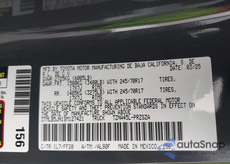 2025 Toyota Tacoma Sr5 из США, поврежденный, VIN 3TMLB5JN1SM127421